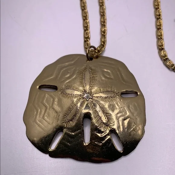 ♥️SALE! 3for$15 Vintage Sand Dollar Pendant Necklace with Greek Key Chain 24” - Picture 3 of 5